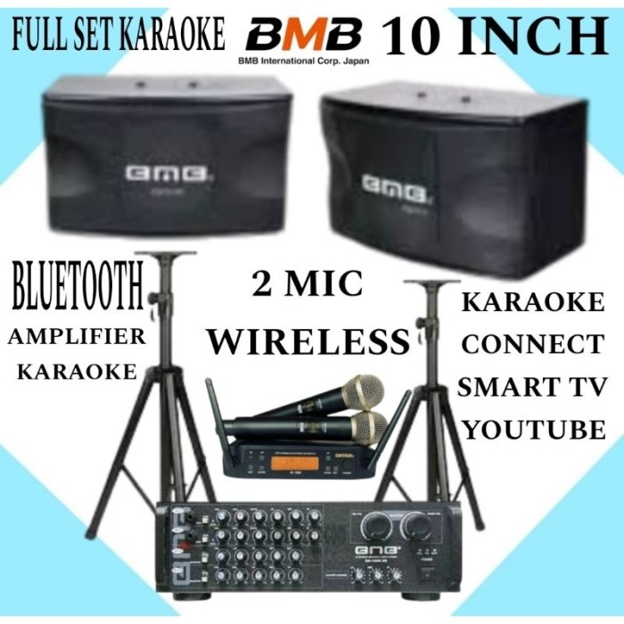 Karaoke Full Set BMB 10 Inch , Amplifier BMB Bluetooth, 2 Mic Wireless BMB ORIGINAL..