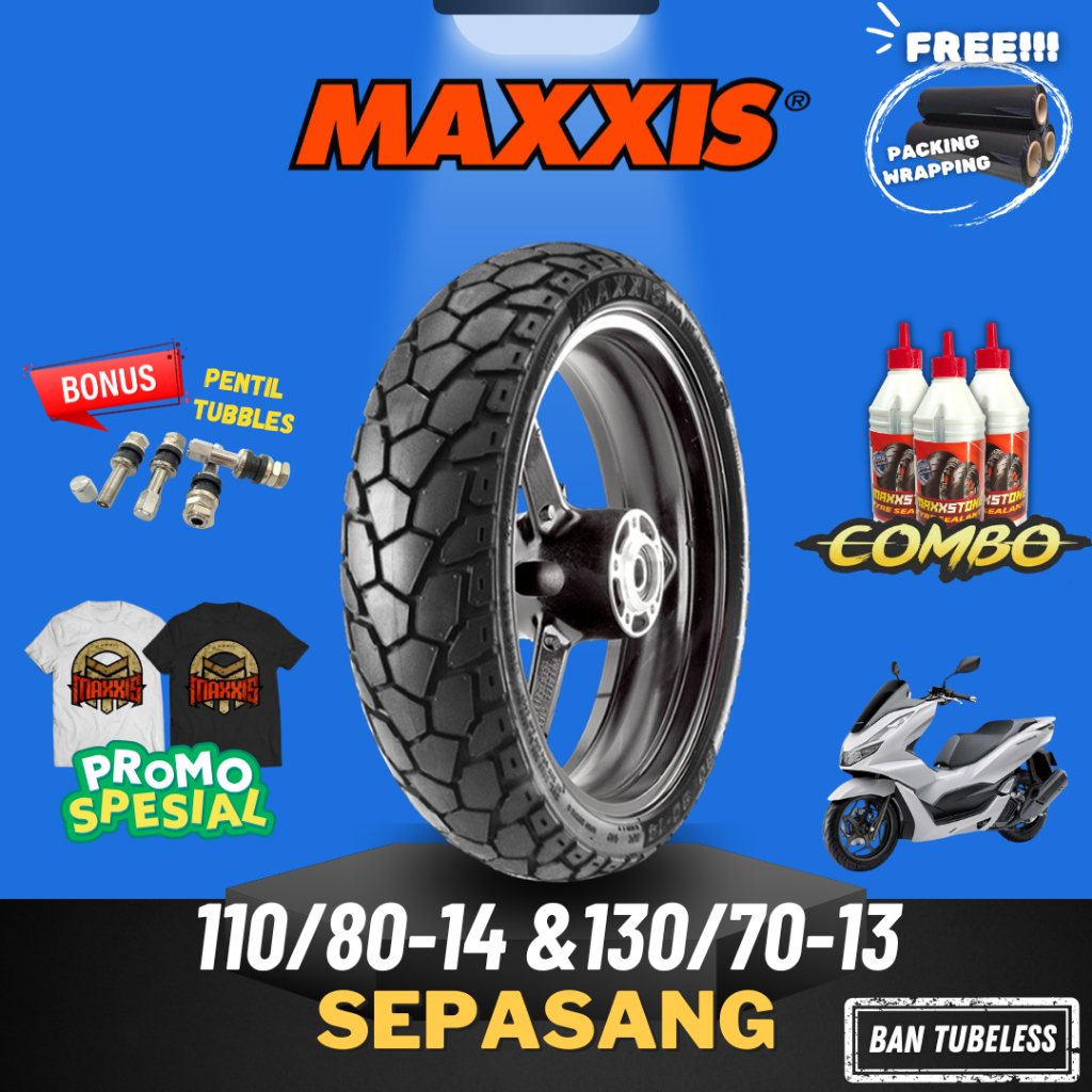[SEPASANG MURAH] BAN MOTOR MAXXIS RING 14 13 / BAN MAXXIS ON/OFF ROAD ( 110/80-14 & 130/70-13 ) / BA