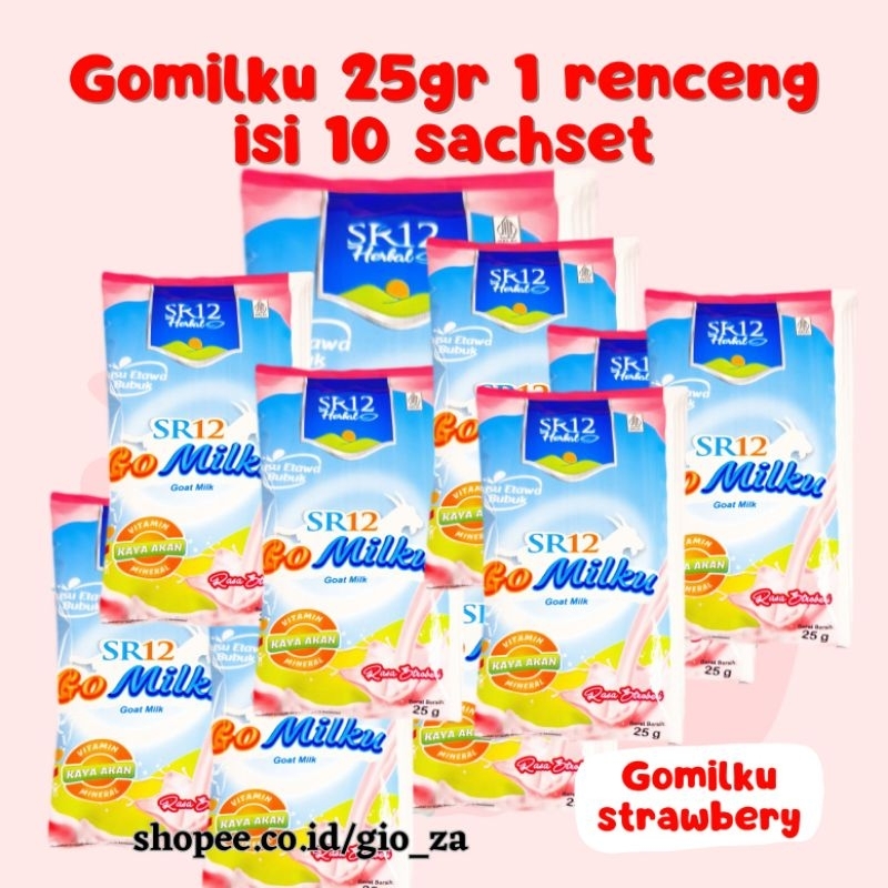 

Gomilku SR12 rasa strawbery 10 sachset - 1 renceng - Susu kambing etawa