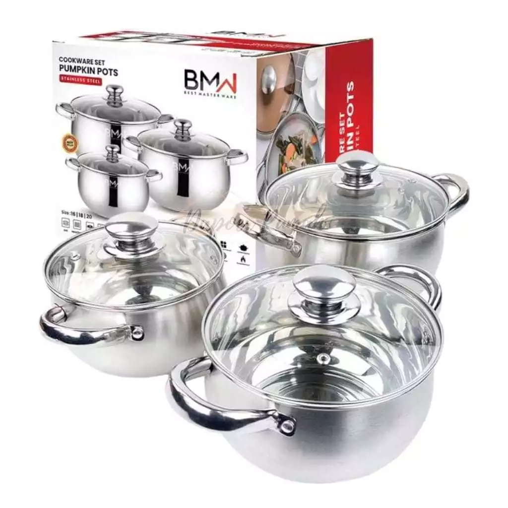 Panci Pumpkin BMW Set/Panci Tutup Kaca Stainless 3 Pcs/Panci Soup Labu BMW