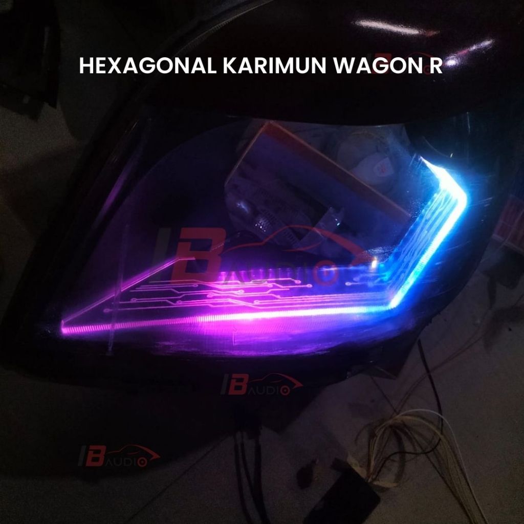 Slim L Frame Lazy Hexagonal Lampu Headlamp LED Depan RGB Mobil Suzuki Karimun Wagon R