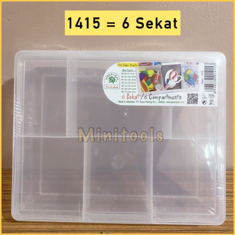Spesial Kotak Plastik 6 Sekat  Kotak Perkakas Green Leaf 1415
