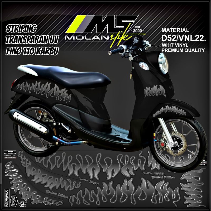 Decal Sticker Striping Variasi Transparan Uv Fino Karbu Api Fino Karbu Justin Bieber Yamaha Fino 115