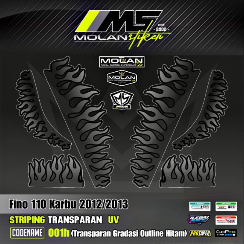 Decal Sticker Striping Variasi Transparan Uv Fino Karbu Api Fino Karbu Justin Bieber Yamaha Fino 115