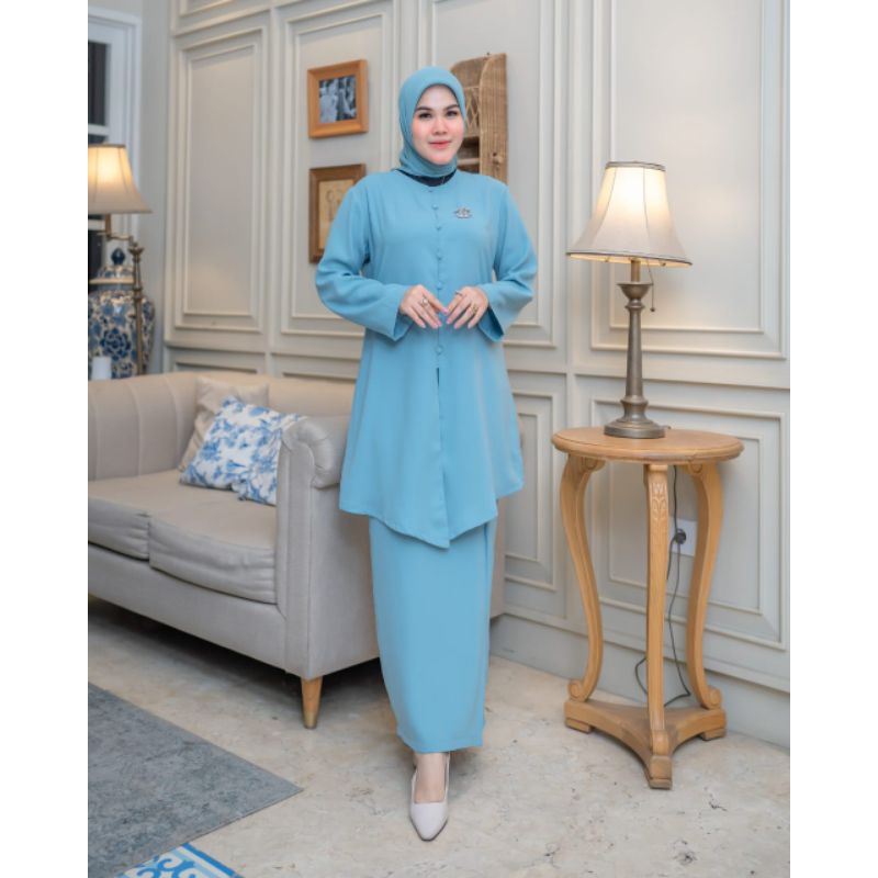 Setelan Baju Kurung Melayu Elvina Setrok Polos Stelan Wanita Kekinian Bagus Di Pake Kantor Guru Seko