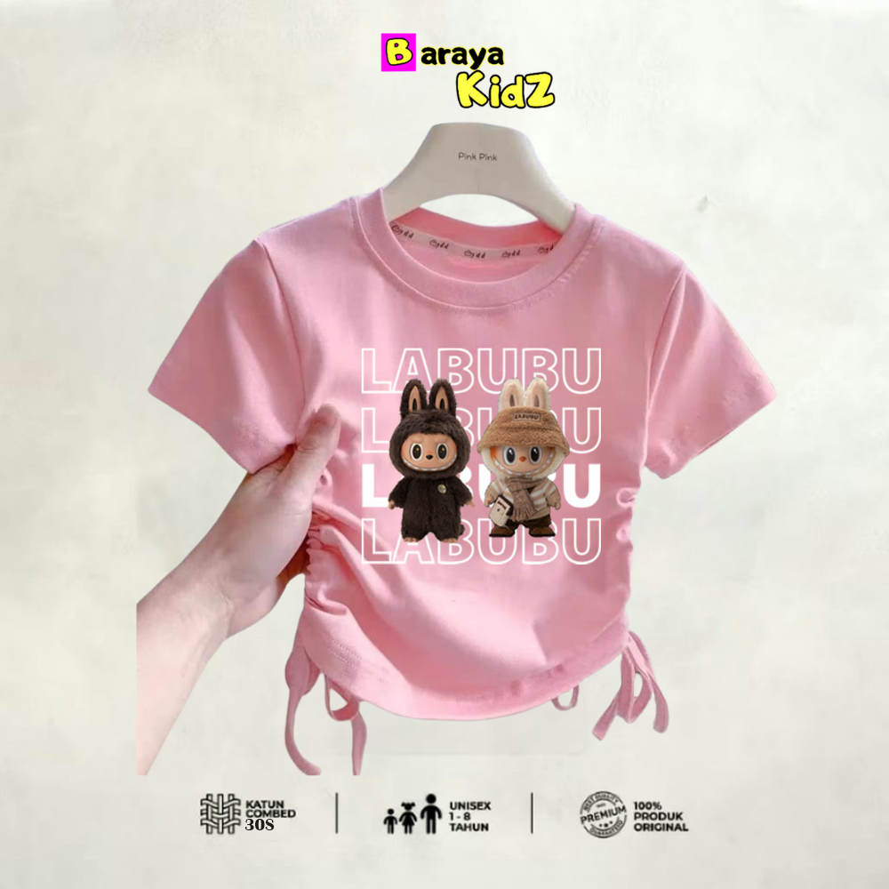 Baju anak perempuan Labubu Two Serut tali Pinggang kaos anak cewek usia 1 - 10 tahun