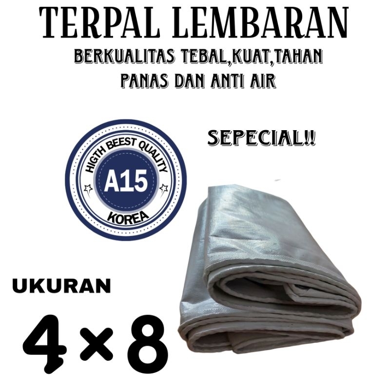 Terpal lembaran type A15 merek KOREA ukuran 4×8 memiliki warna PUTIH POLOS dengan kualitas kuat,taha