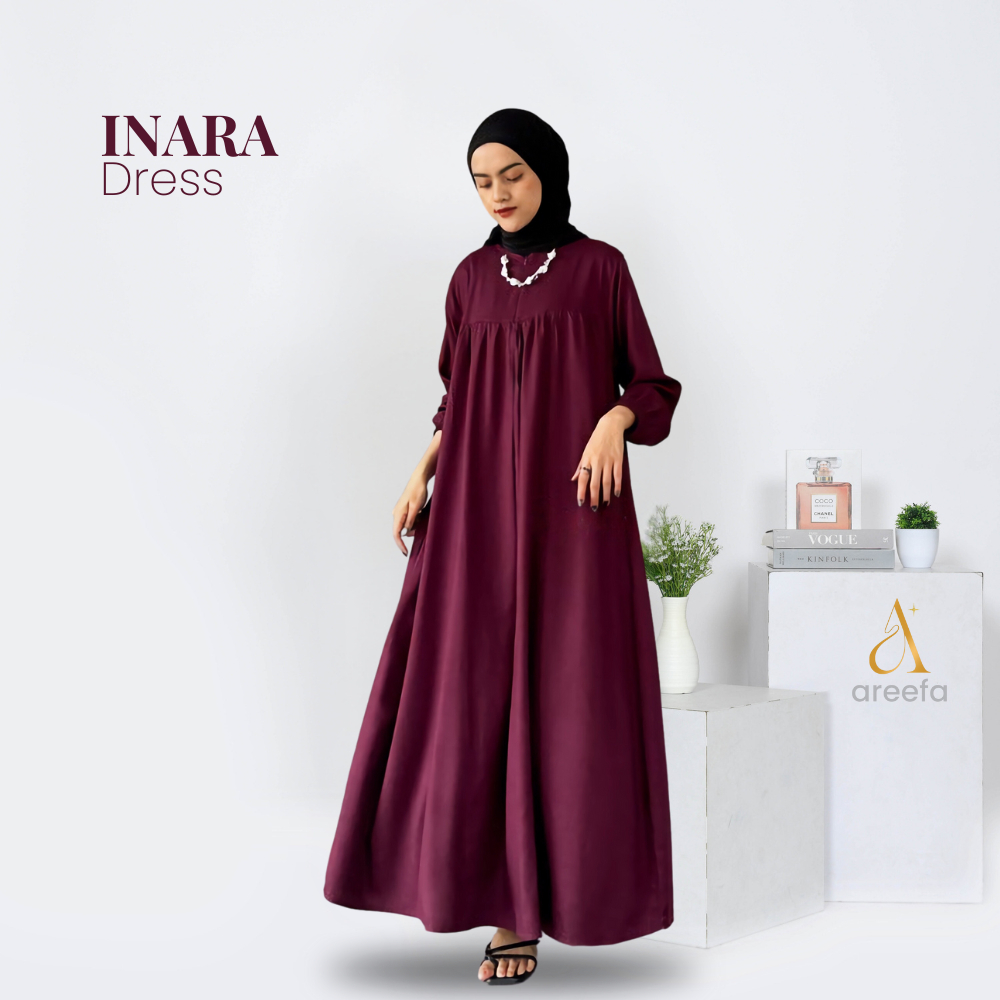 Areefa - Gamis Dress Abaya Remaja Kondangan Wedding Dress Korea Aesthetic Twill Kekinian Terbaru
