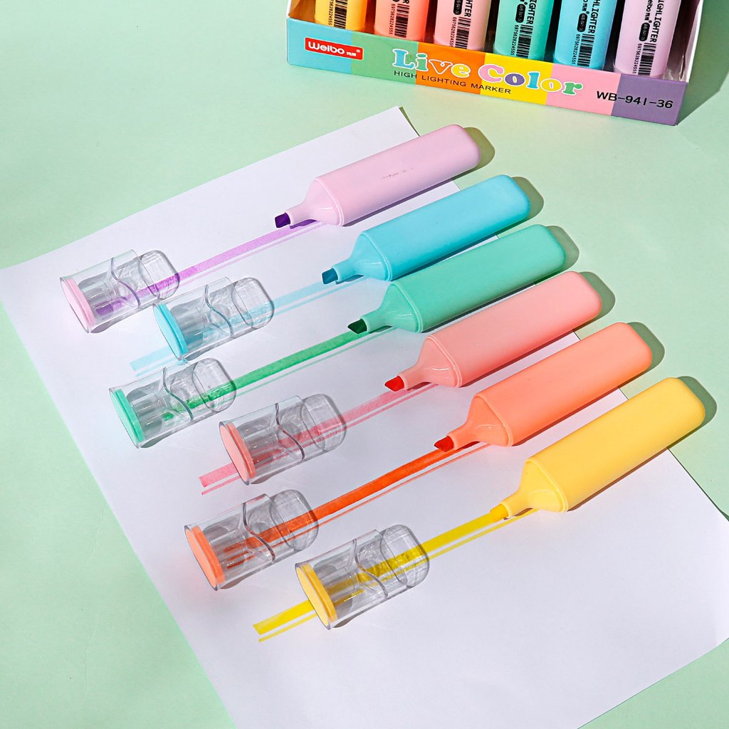 

6Pcs Highlighter Set Highlighter Live Pastel Color Pen Marker Pena Spidol Stabilo Penanda Tulisan Warna Pastel