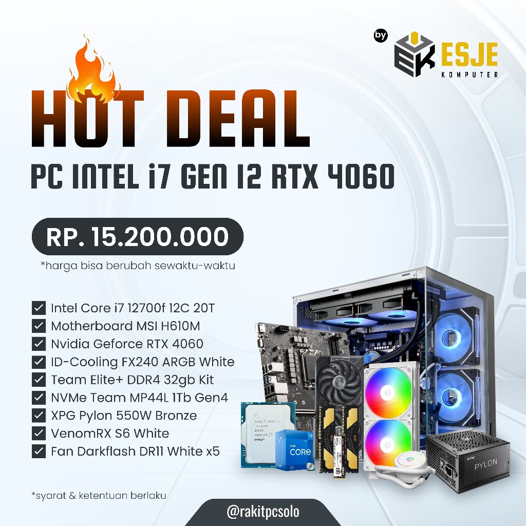 PC Gaming Intel Core i7 GEN 12 RTX 4060 16Gb Ram Siap Pakai - PC Saja