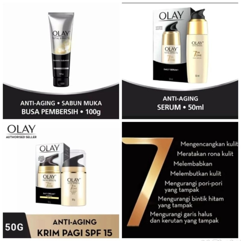 OLAY TOTAL EFFECTS 7 IN 1 NORMAL DAY CREAM KRIM PAGI SPF 15 / OLAY TOTAL EFFECTS 7 IN 1 SERUM ANTI A