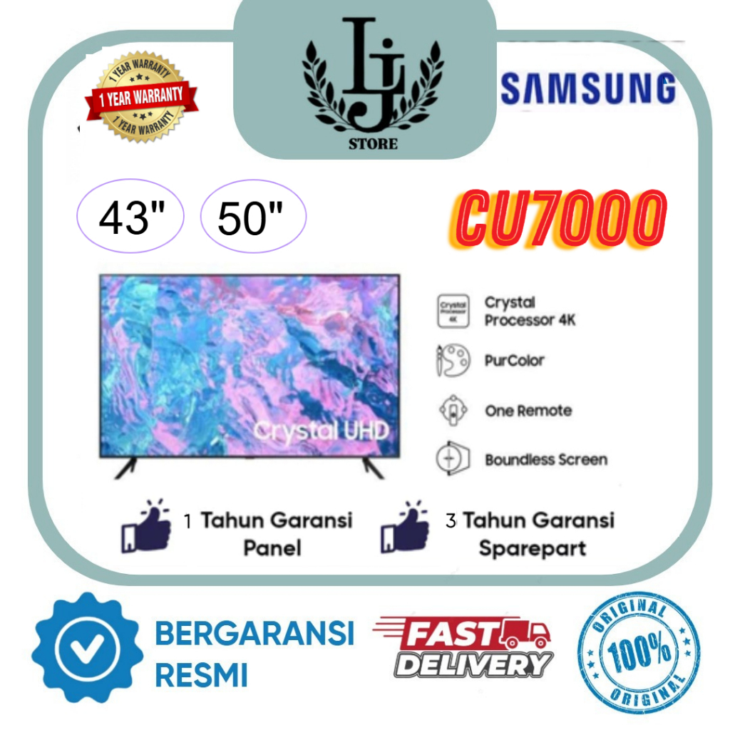 TV LED Samsung 43CU7000 / 50CU7000 LED Samsung 43 Inch / 50Inch Android TV Samsung Crystal UHD 4K