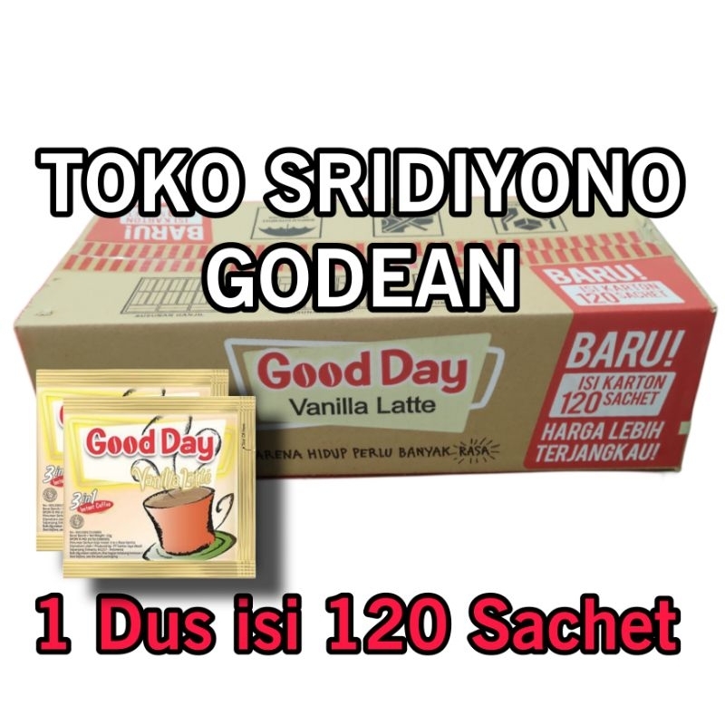 

GOOD DAY VANILLA LATE 1 DUS ISI 120 SACHET EXPIRED LAMA STOCK BARU TERUS