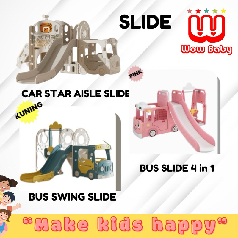 JM BUS SWING SLIDE JM-30288 & BUS SLIDE ( 4 IN 1 ) JM- 30248 & CAR STAR SLIDE JM-WS722 Prosotan anak