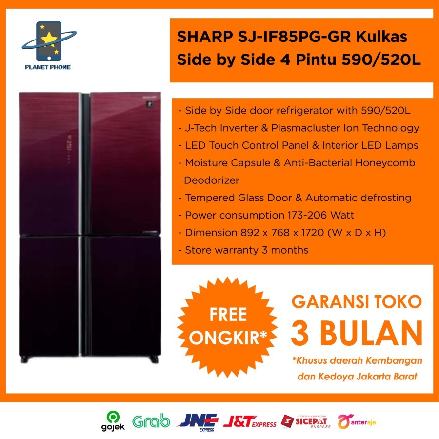 SHARP SJ-IF85PG GB GR KULKAS 4 PINTU SIDE BY SIDE 590/520 LITER