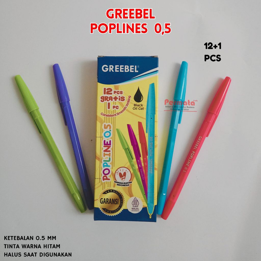 

GREEBEL Pulpen Ballpen / Popline 0.5 Tinta Hitam / Ballpoint Bolpen Bolpoin Pena Gel