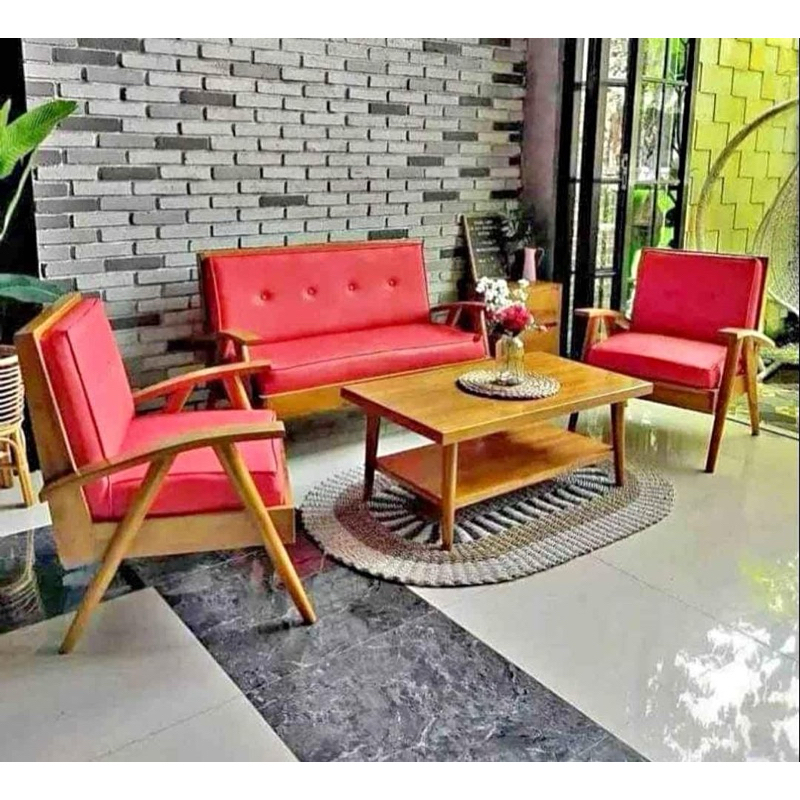 kursi tamu jati dengan lapisan sofa
