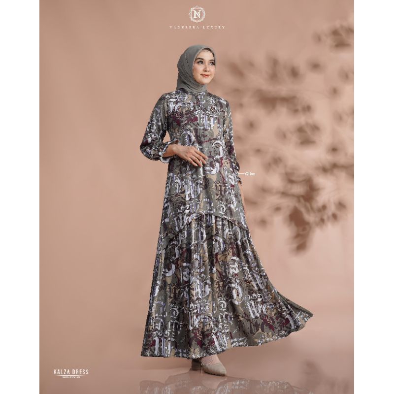 [NEW] KALZA DRESS ✔️ NADHEERA LUXURY / Dress Gamis Motif Abstrak Adem Rayon Busui Jumbo Maxi