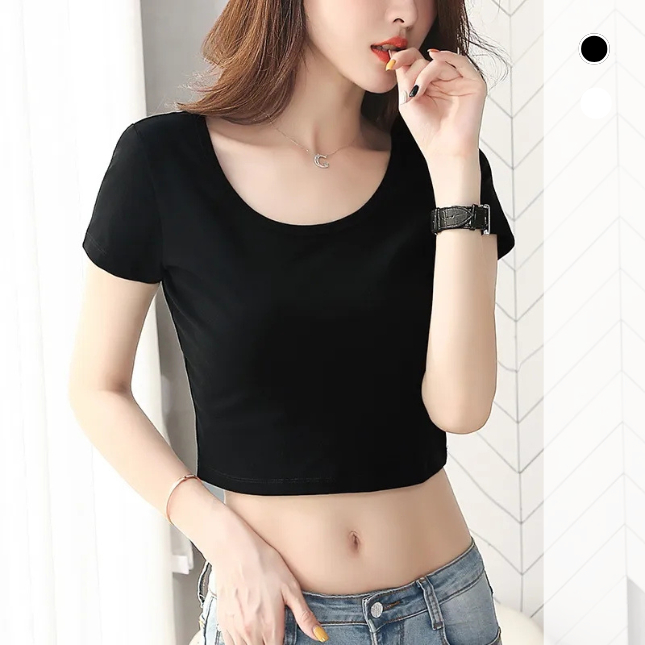 Women's Crop top T-shirt | Women's Wide U Neck Crop Top | Crop top Wanita Polos | Crop top Korean | 