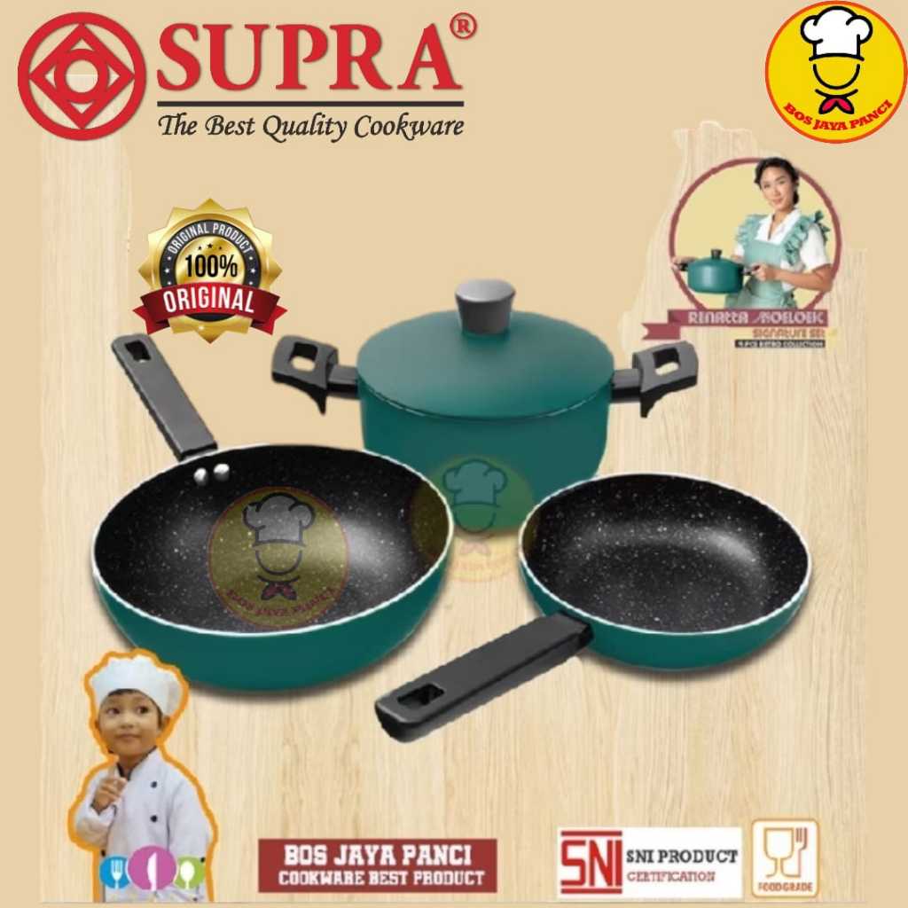 SUPRA Panci Alumunium Anti Lengket Renatta Moeloek Signature Set 4 Pcs Retro Collection