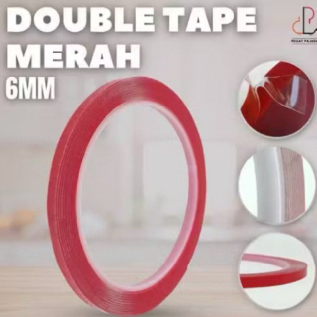 

double tape akrilik merah, tape jelly transparant 6mm