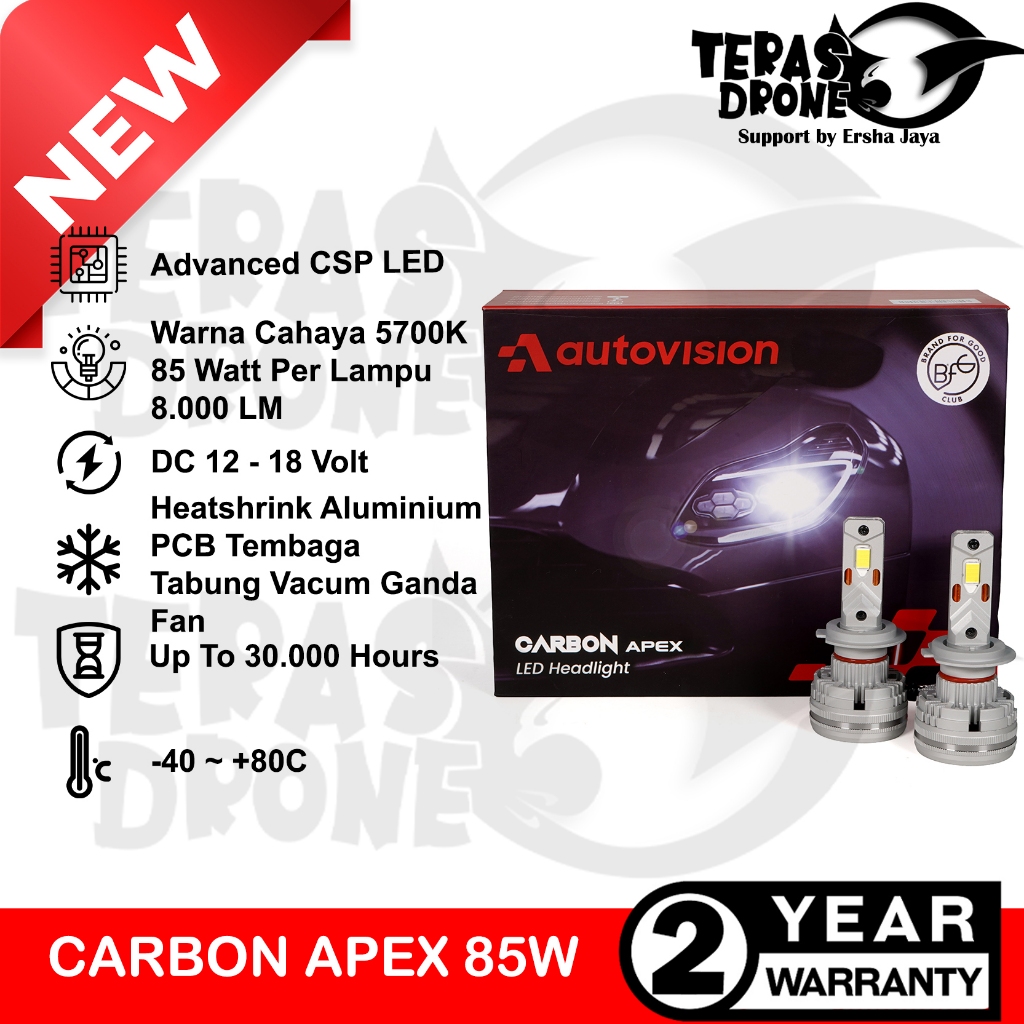 LED Autovision Carbon Apex H1 H4 H7 H11 HB3 - 85Watt - 5700K