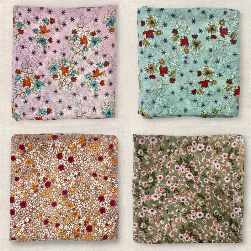 kain sifon ceruty motif lebar 150 cm | kain meteran | bahan sifon ceruty kembang bunga kecil besar