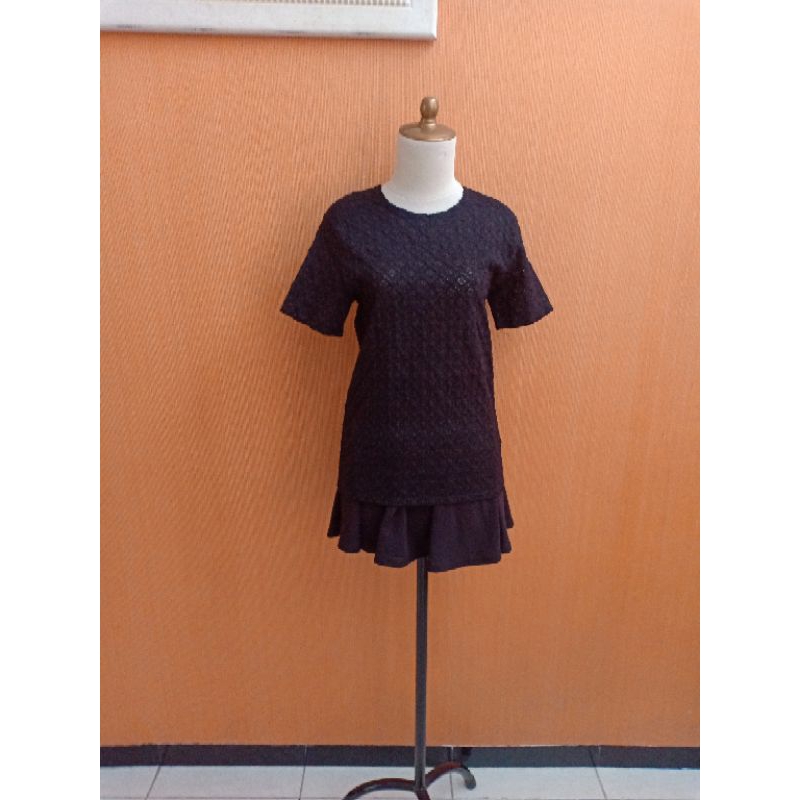 atasan brokat wanita hitam M cewek lengan pendek blouse cute santai