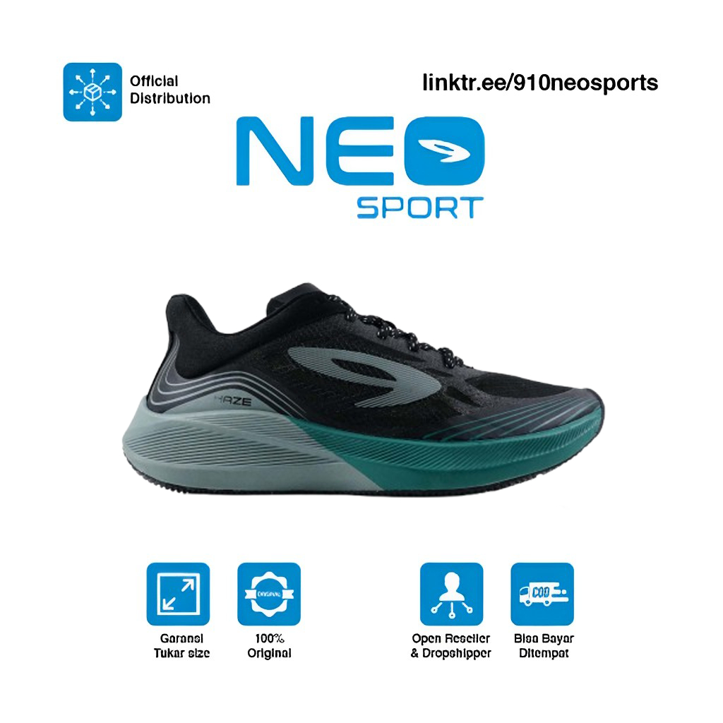 910 Sepatu Lari HAZE VISION 1.0 HITAM/ABU/HIJAU HYDRO