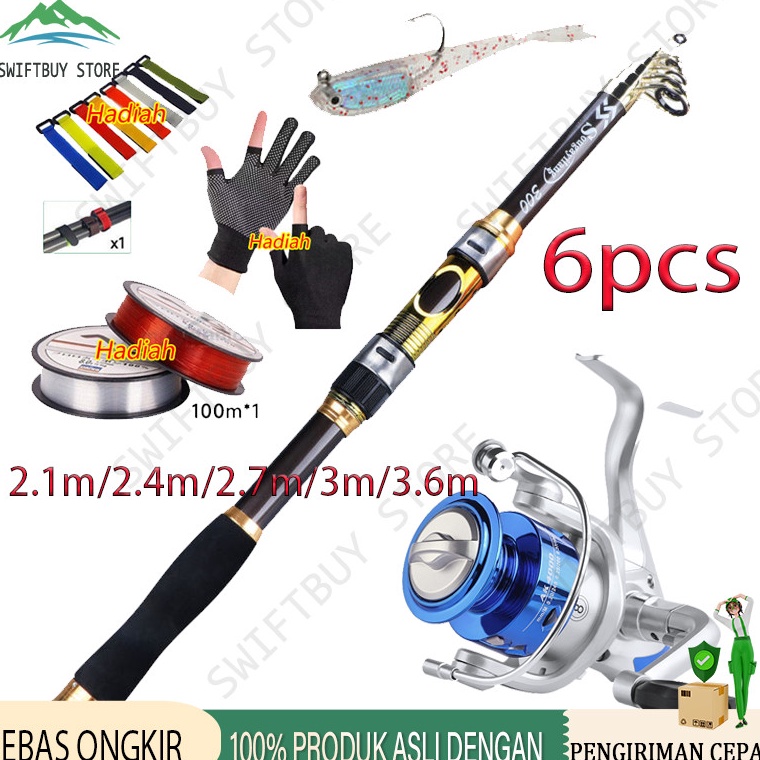 Terbaru Beli 1 Dapat 5Pancing Carbon Fiber Sea Fishing Rod 21M36M Berpasang dengan 521 jarak panjang