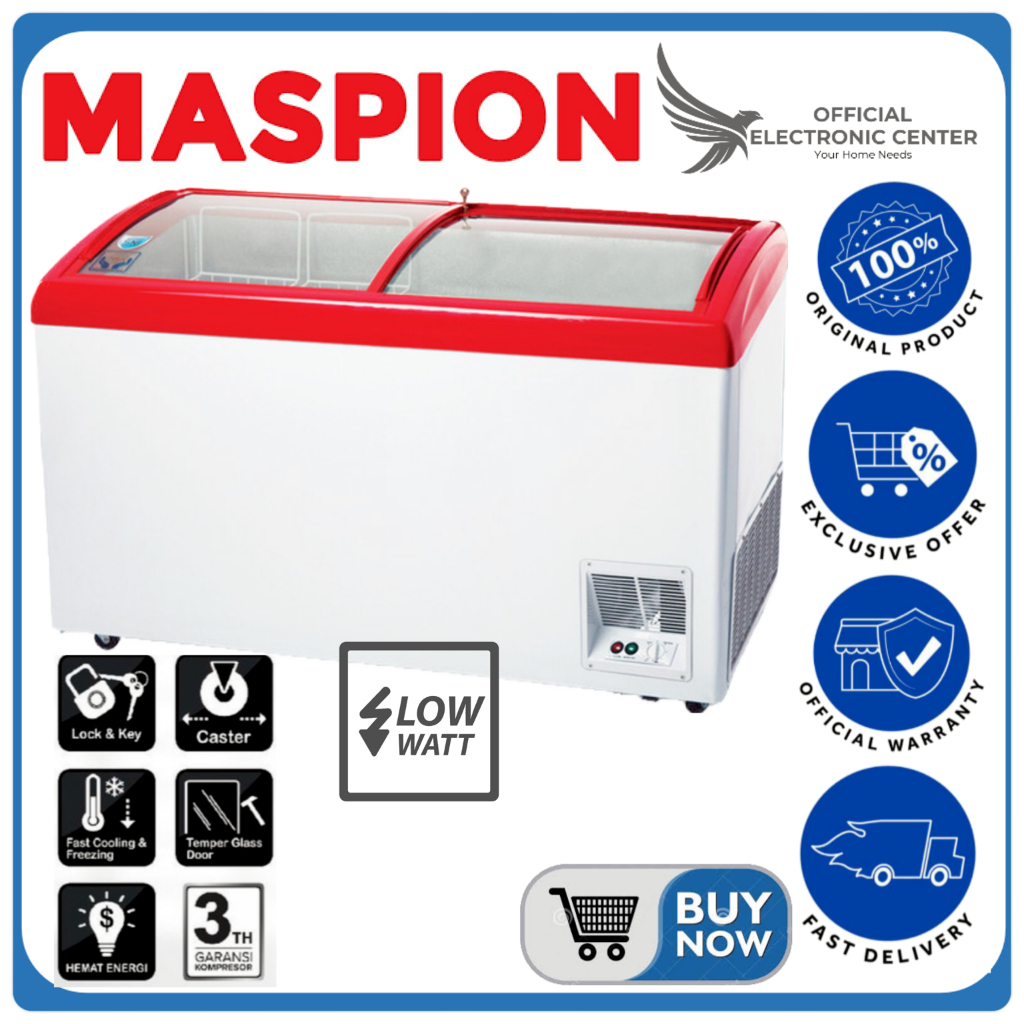 MASPION CHEST FREEZER UFH-300C UFH300C 300C 300L SLIDING FREEZER SUPER FAST FREEZING LOW WATT MASPIO