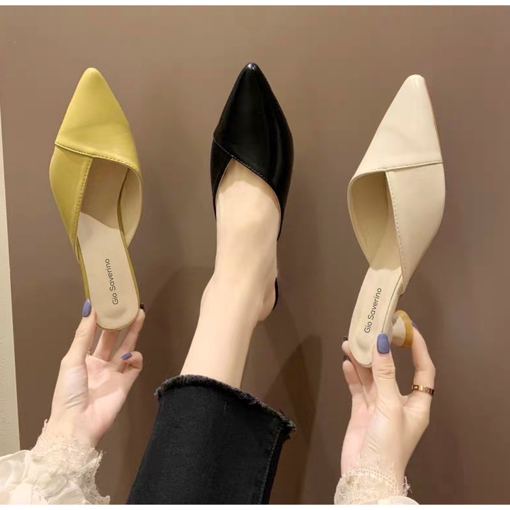 KODE V97K Gio Saverino Sepatu Sandal Wanita Mules Terbaru Chloe Hak 25cm Mewah Dan Elegan