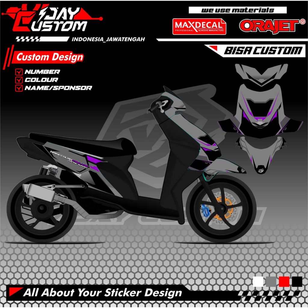 decal striping stiker full body  buta Honda Beat karbu Road race Tebal bagus