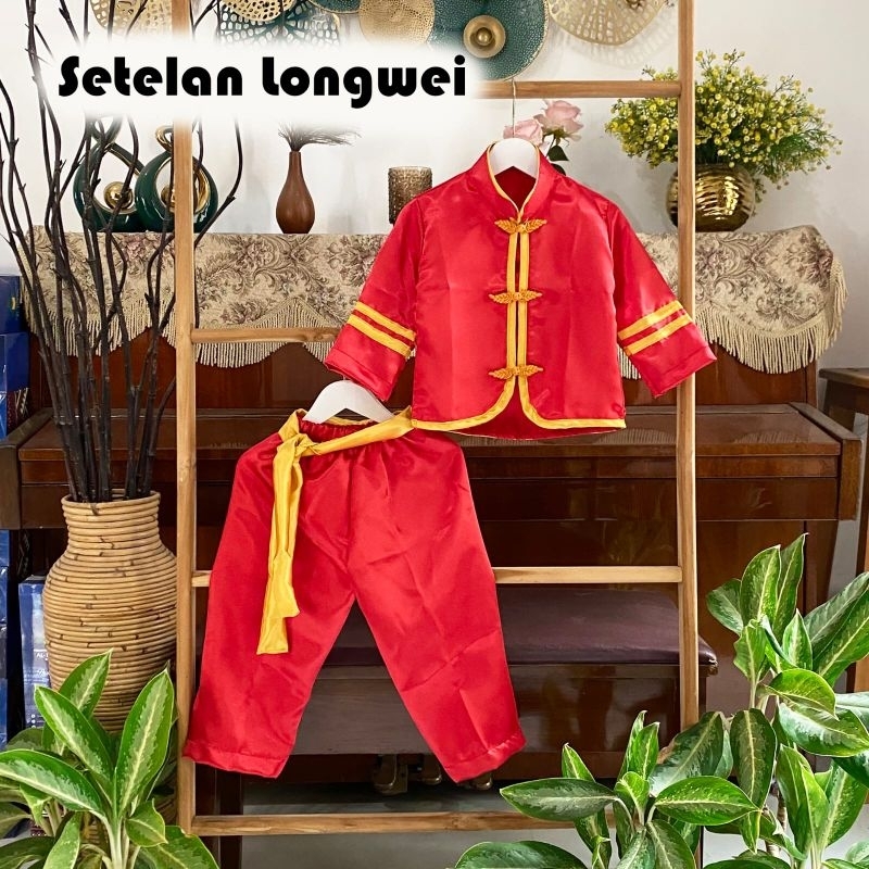 setelan longwei merah/setelan cheongsam anak laki laki/cheongsam anak terbaru