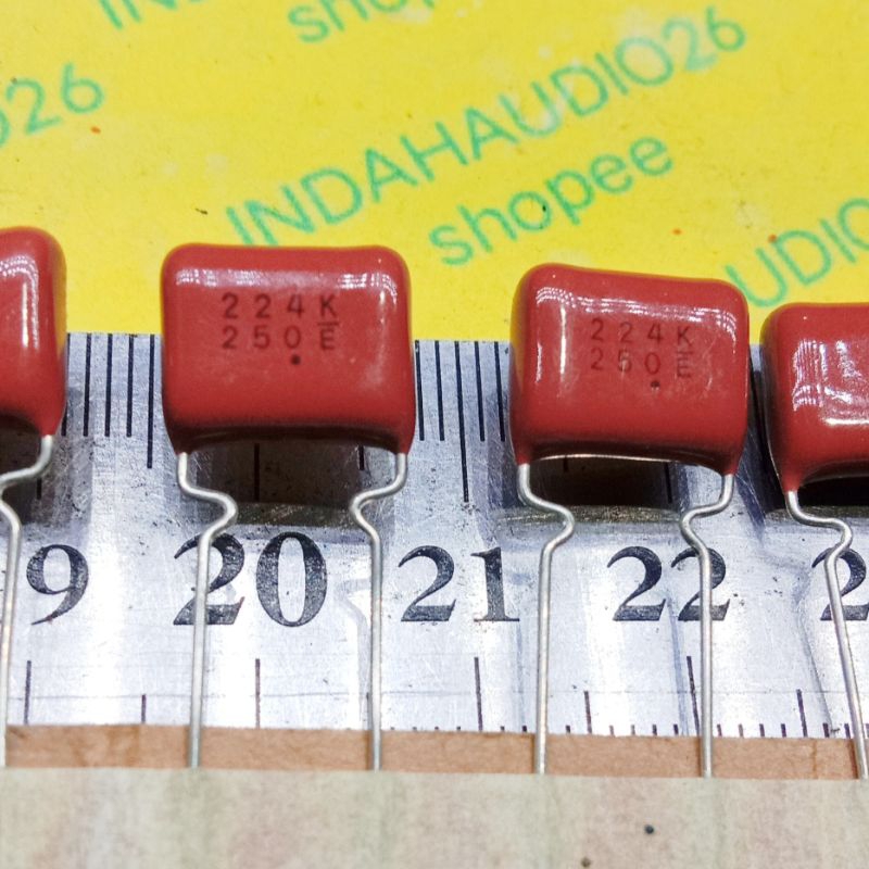 PANASONIC 224k 250E 8mm 224 250v KAPASITOR MILAR 220n 220nf mylar 0.22uf 220 n nf merah