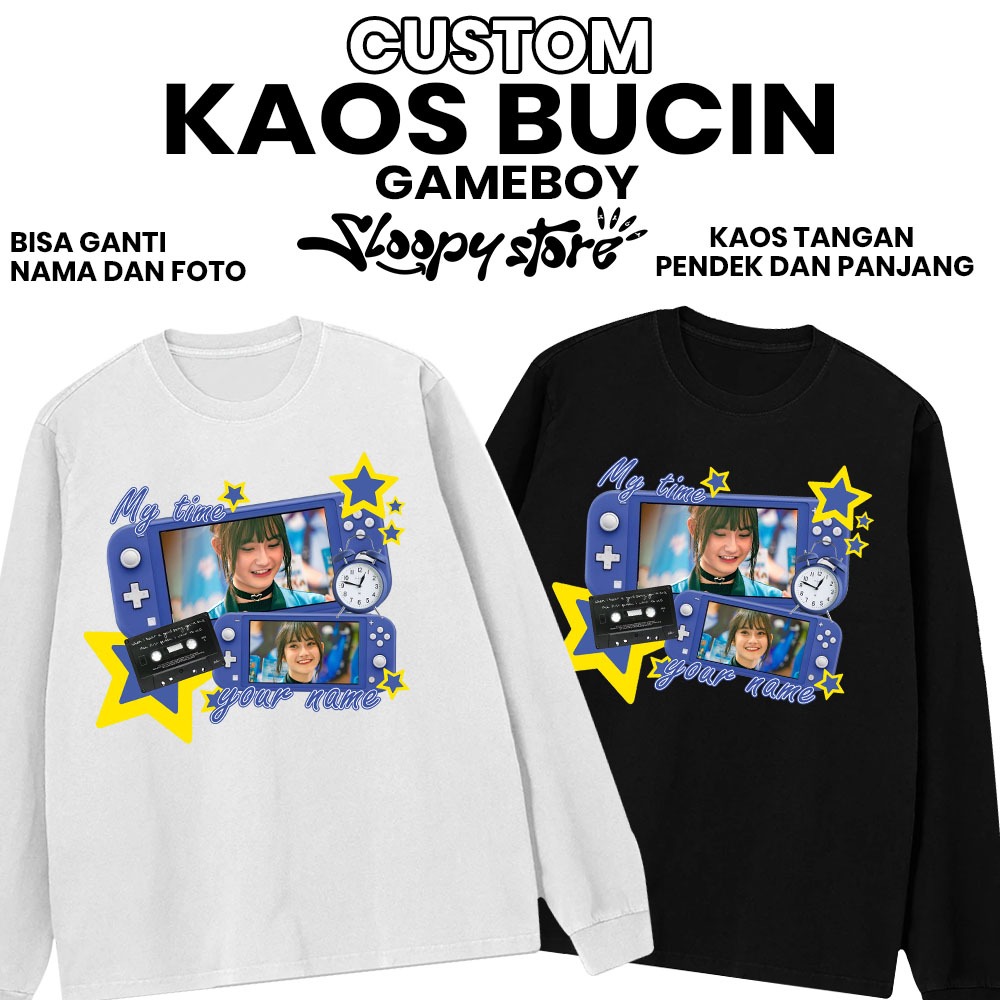 SLOOPY Kaos Sablon Custom Foto Gameboy Wanita Baju Couple Pasangan ganti foto