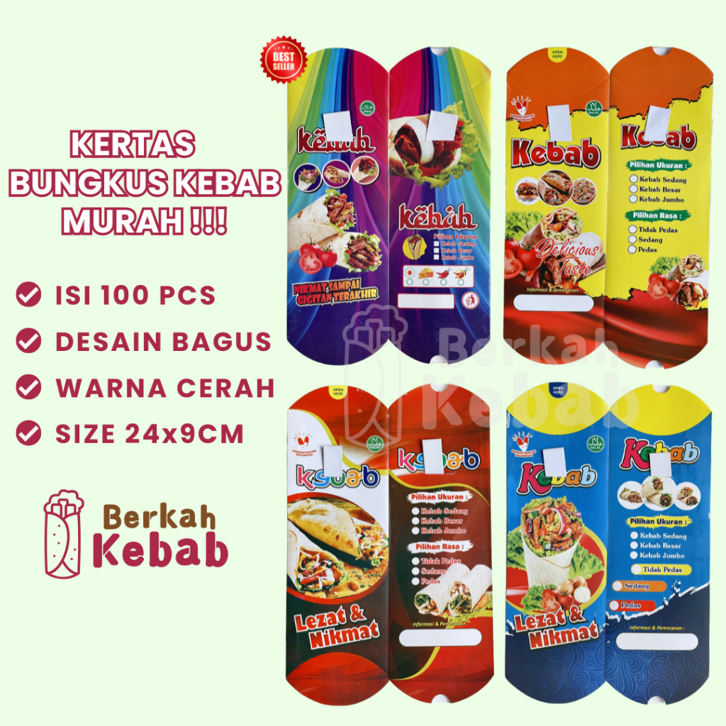

100 LEMBAR KERTAS BUNGKUS KEBAB TARIKAN 24 × 9 CM HIGH QUALITY TEBAL HARGA MURAH | KOTAK KEBAB KEKINIAN | DUS KEBAB VIRAL