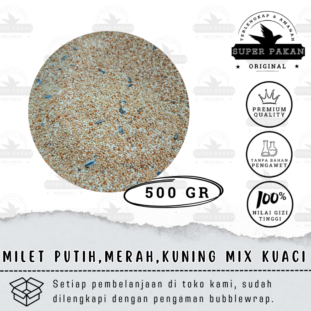 Pakan Burung Milet Putih Merah Kuning Mix Kuaci 500 Gram Biji Grade A Premium For Lovebird
