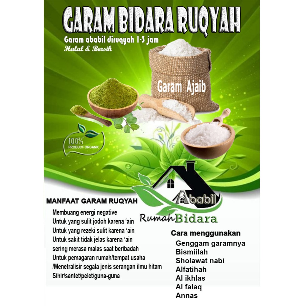 

Garam Ruqyah plus daun bidara 100% Original kemasan 500GR By Ababil { Hati Hati barang Palsu }