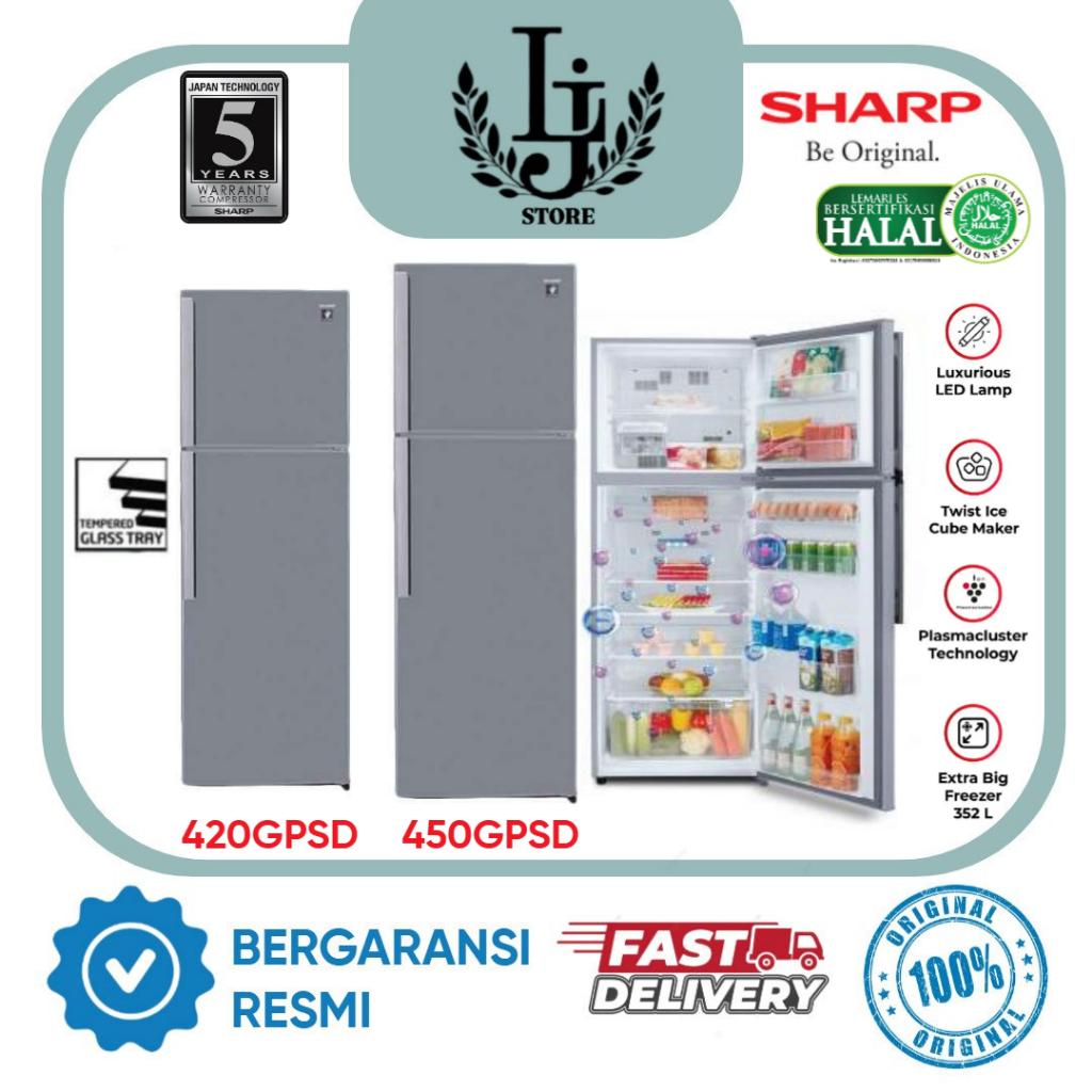 Kulkas Sharp 2 Pintu SJ 420GPSD / SJ 450GPSD Kulkas 2 Pintu Sharp Lemari Es Sharp Dua Pintu