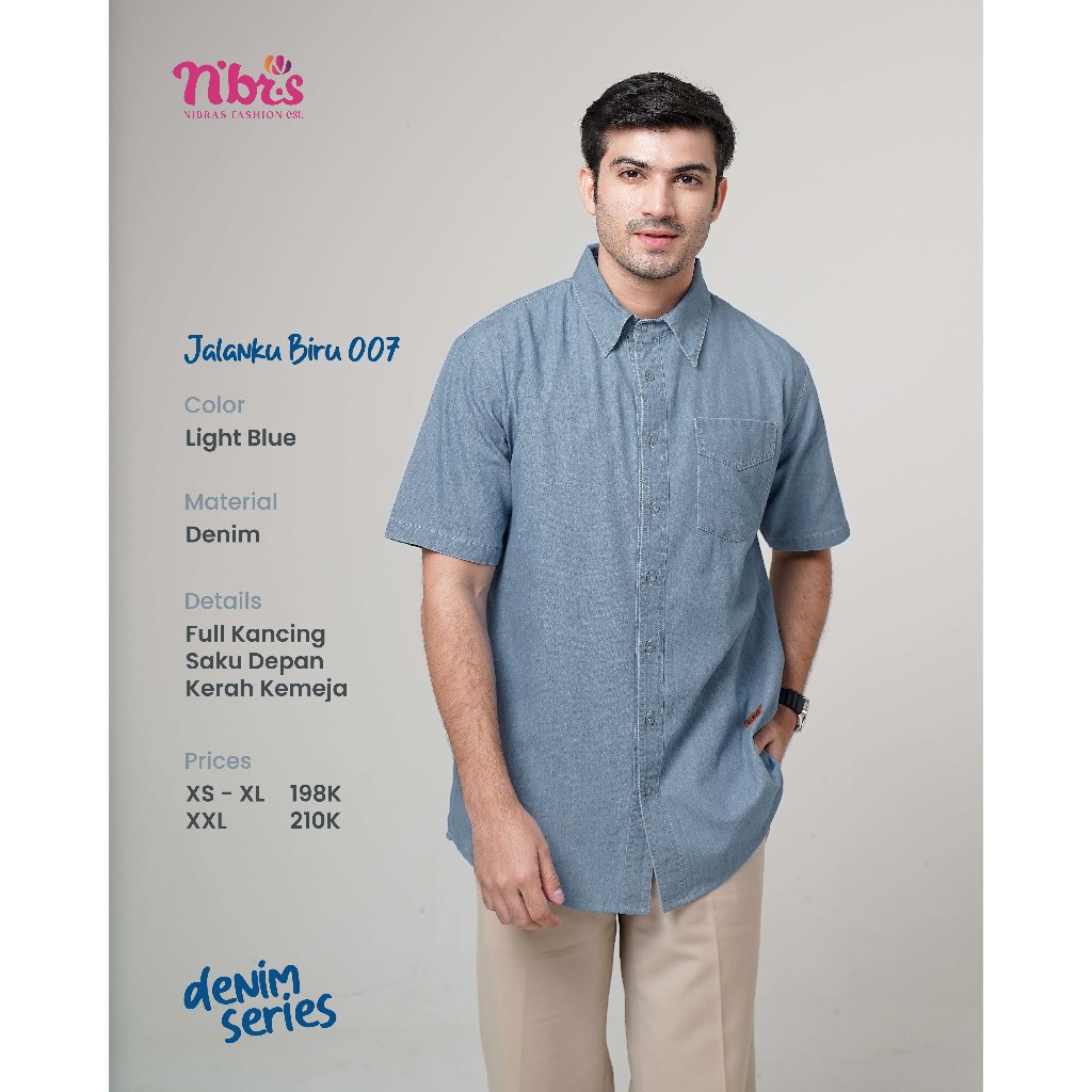 NIBRAS JALANKU BIRU 007 / KEMEJA NIBRAS / GAMIS WARNA DENIM / PAKAIAN PRIA CASUAL
