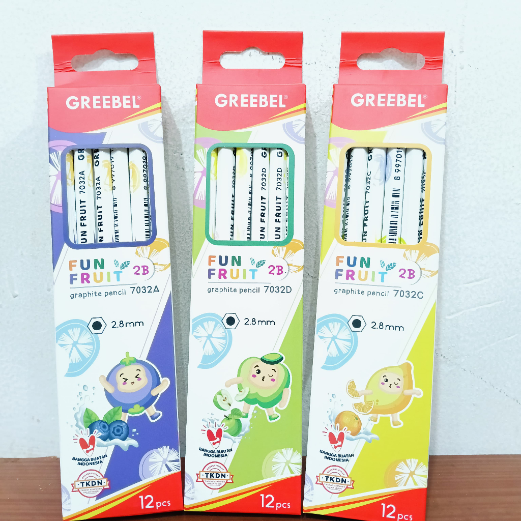 

1 KOTAK PENSIL GREEBEL GRAPHITE PENCIL FUN FRUIT 2B 7030C MOTIF BUAH