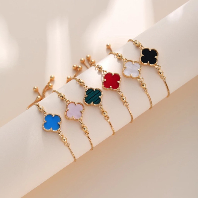Wanita Gelang Titanium Bangle Bracelet Four Leaf Clover Terbaru Anti Karat Dan Keroncong Lilit Asli 