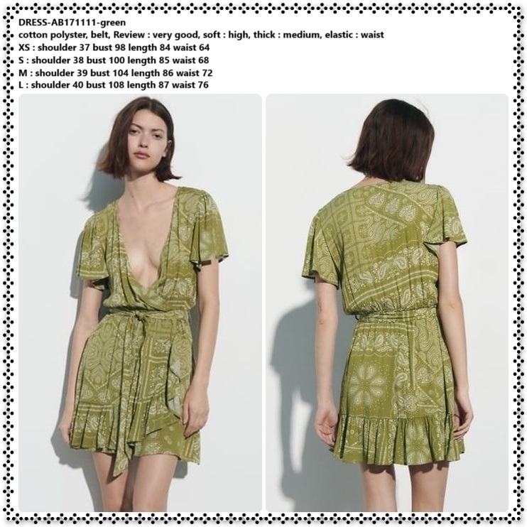 AB171111 Vintage Retro Etnik Mini Dress Kimono Wanita Korea Import Hijau Army Green