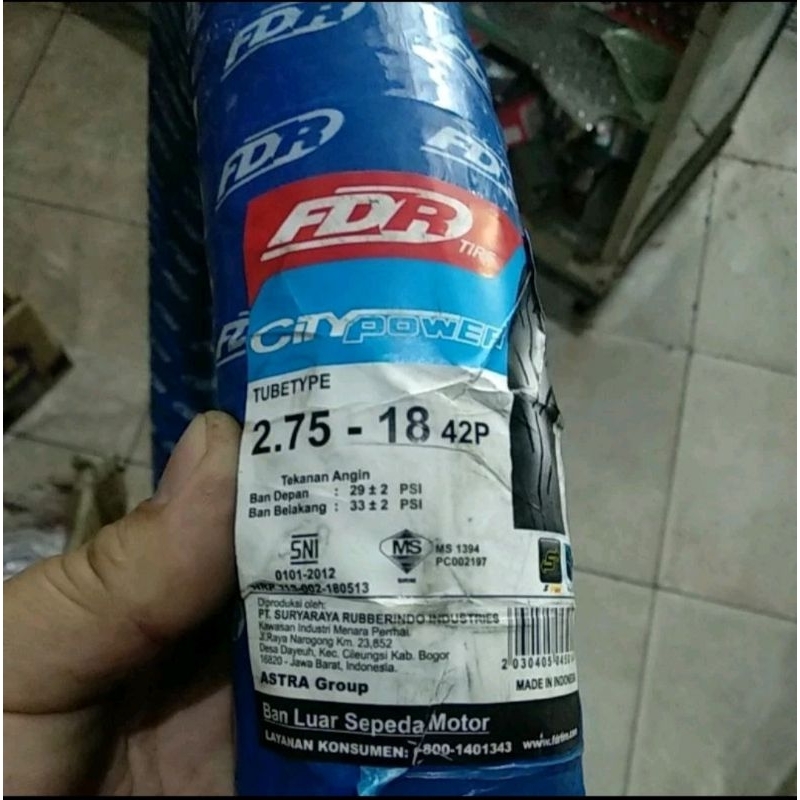 Ban FDR City Power 275-18 Tube Type/Ban FDR City Power 80/90-18/Ban Depan Scorpio Z/Ban Luar ring 18