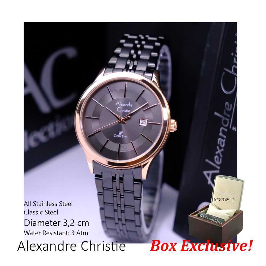 Alexandre Christie ORIGINAL jam tangan wanita AC 8348 rantai hitam Alexander Cristie 100% ori