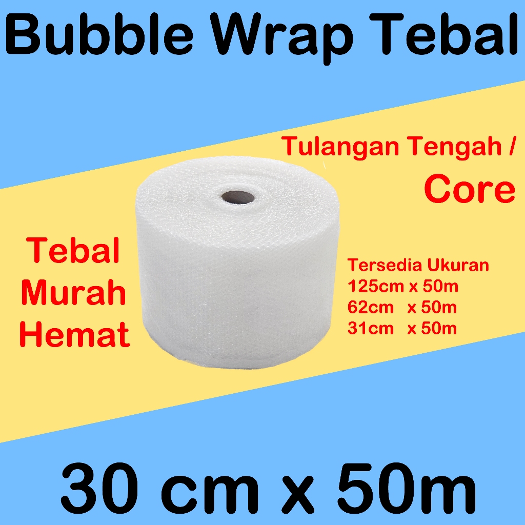 

BUBBLE WRAP Tebal 30cm x 50m Putih Core - Pembungkus Plastik Roll 31 cm x 50 m
