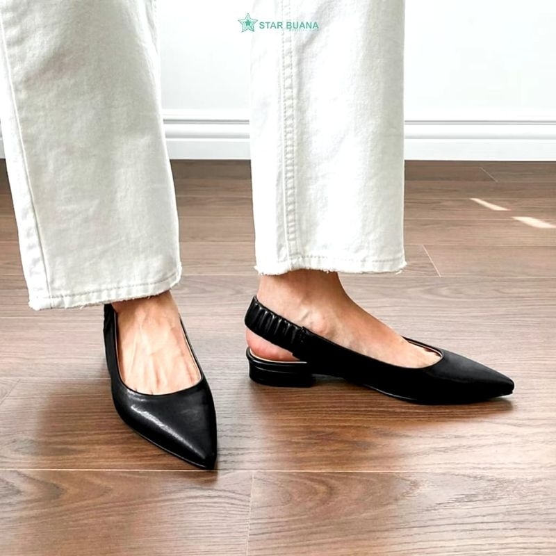 Nagita Heels - Sapatu Flatshoes Mules Polos Karet Belakang