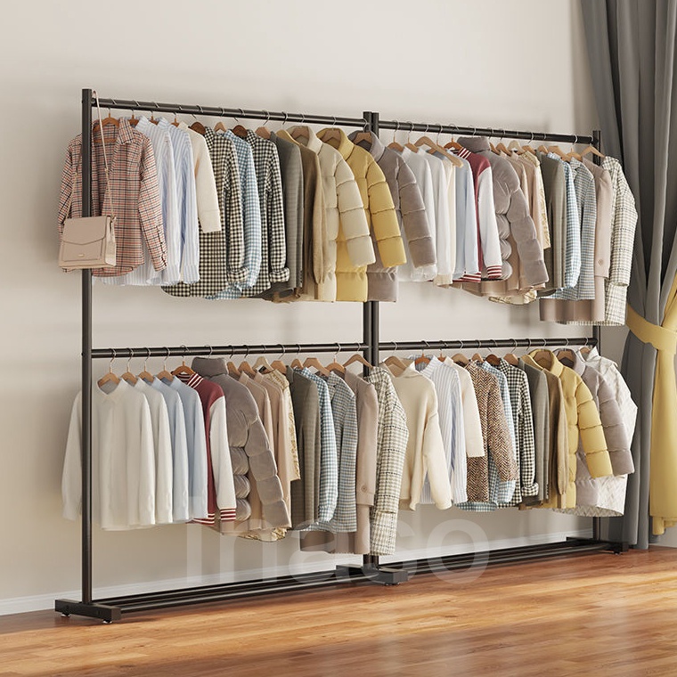 Paket Populer Inaso Rak Gantungan Baju 2 Susun Stand Hanger Gawang Baju Gantungan 2cm Gantungan Baju