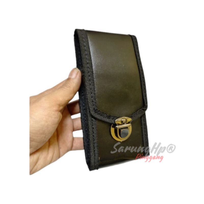 Sarung hp pinggang pria kulit hitam dopp polos 1slot